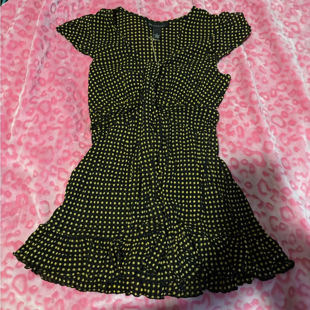 Black & Yellow polka dot babydoll top